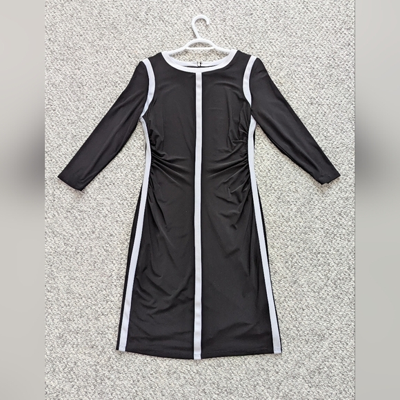 Ralph Lauren Women's (Size 8) Black & White Lined Long Sleeve Dress with Ruching - Picture 1 of 12